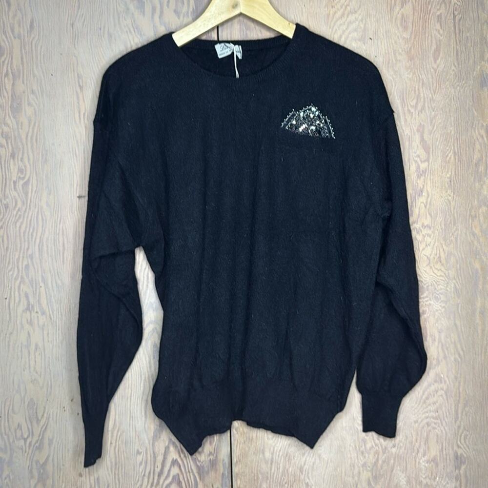 NWT Vintage Les Copains Black Embellished Pocket Sweater